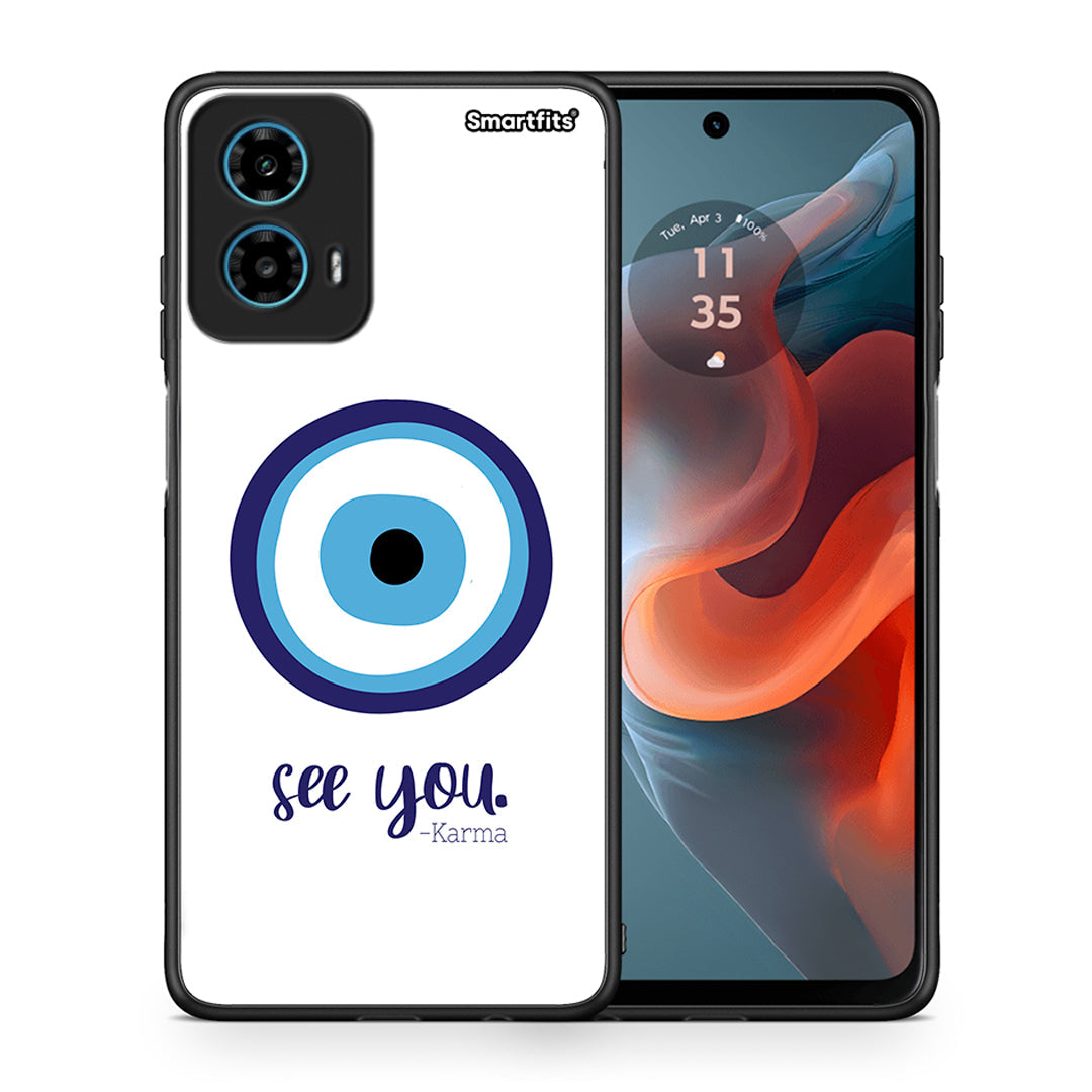 Θήκη Motorola G34 5G Karma Says από τη Smartfits με σχέδιο στο πίσω μέρος και μαύρο περίβλημα | Motorola G34 5G Karma Says case with colorful back and black bezels