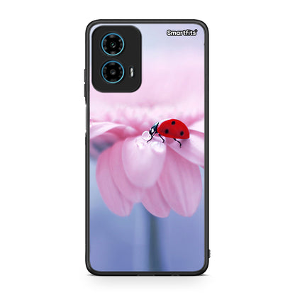 Motorola G34 5G Ladybug Flower θήκη από τη Smartfits με σχέδιο στο πίσω μέρος και μαύρο περίβλημα | Smartphone case with colorful back and black bezels by Smartfits