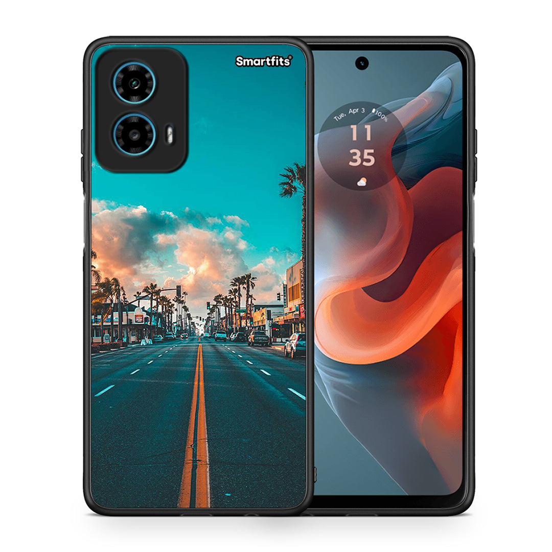 Θήκη Motorola G34 5G City Landscape από τη Smartfits με σχέδιο στο πίσω μέρος και μαύρο περίβλημα | Motorola G34 5G City Landscape case with colorful back and black bezels