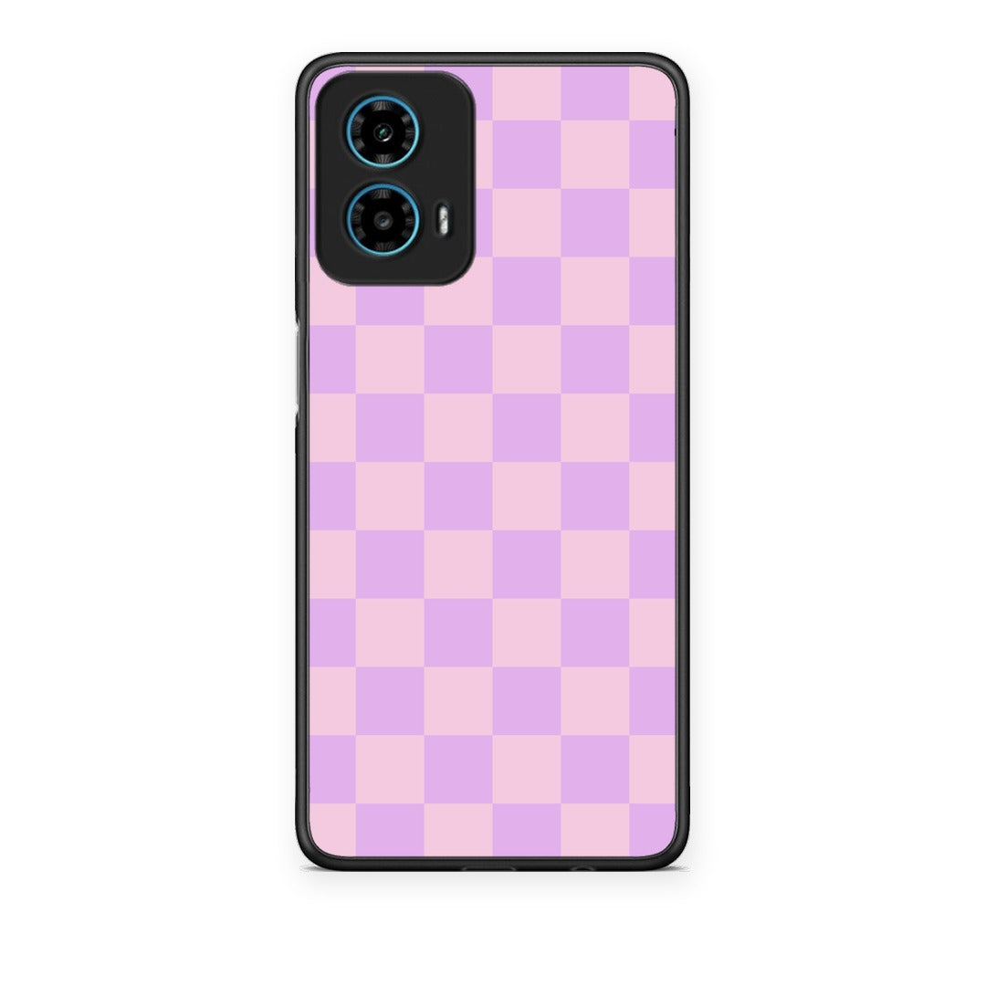 Θήκη Motorola G34 5G Lavender and Pink Checkerboard από τη Smartfits με σχέδιο στο πίσω μέρος και μαύρο περίβλημα | Motorola G34 5G Lavender and Pink Checkerboard case with colorful back and black bezels