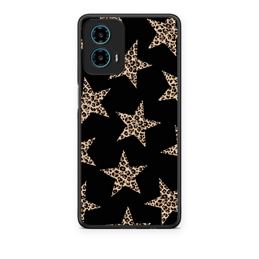 Θήκη Motorola G34 5G Leopard Stars on Black από τη Smartfits με σχέδιο στο πίσω μέρος και μαύρο περίβλημα | Motorola G34 5G Leopard Stars on Black case with colorful back and black bezels