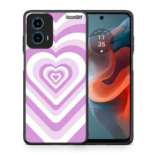 Θήκη Motorola G34 5G Lilac Hearts από τη Smartfits με σχέδιο στο πίσω μέρος και μαύρο περίβλημα | Motorola G34 5G Lilac Hearts case with colorful back and black bezels