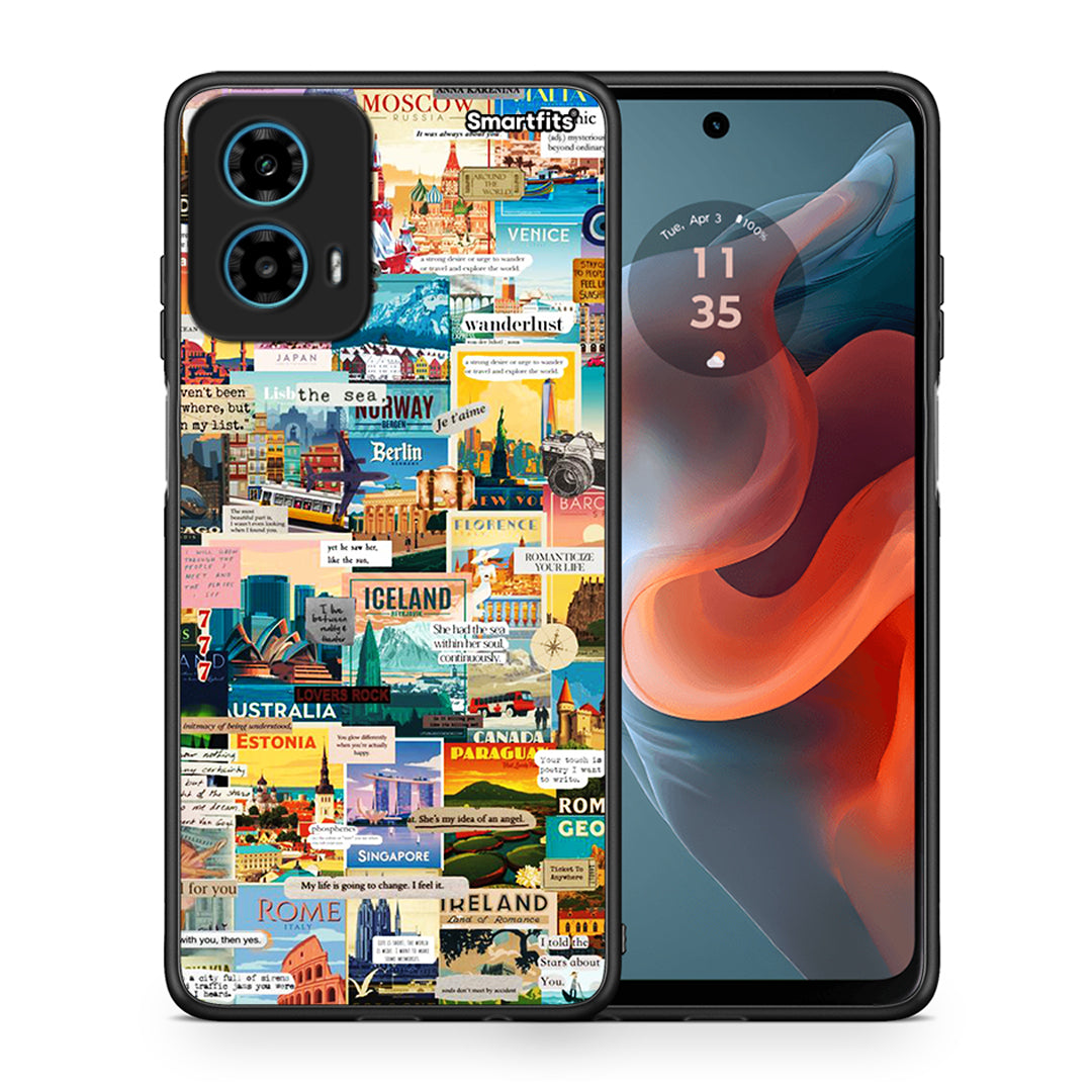Θήκη Motorola G34 5G Live To Travel από τη Smartfits με σχέδιο στο πίσω μέρος και μαύρο περίβλημα | Motorola G34 5G Live To Travel case with colorful back and black bezels
