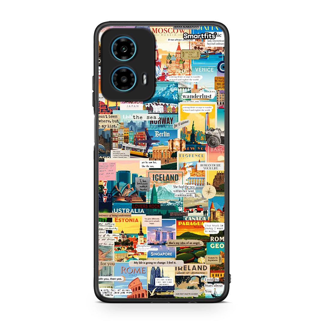 Motorola G34 5G Live To Travel θήκη από τη Smartfits με σχέδιο στο πίσω μέρος και μαύρο περίβλημα | Smartphone case with colorful back and black bezels by Smartfits