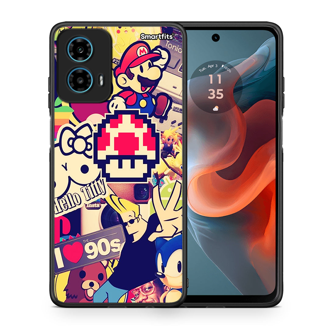 Θήκη Motorola G34 5G Love The 90s από τη Smartfits με σχέδιο στο πίσω μέρος και μαύρο περίβλημα | Motorola G34 5G Love The 90s case with colorful back and black bezels