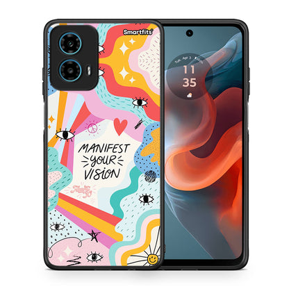 Θήκη Motorola G34 5G Manifest Your Vision από τη Smartfits με σχέδιο στο πίσω μέρος και μαύρο περίβλημα | Motorola G34 5G Manifest Your Vision case with colorful back and black bezels