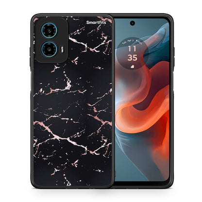 Θήκη Motorola G34 5G Black Rosegold Marble από τη Smartfits με σχέδιο στο πίσω μέρος και μαύρο περίβλημα | Motorola G34 5G Black Rosegold Marble case with colorful back and black bezels