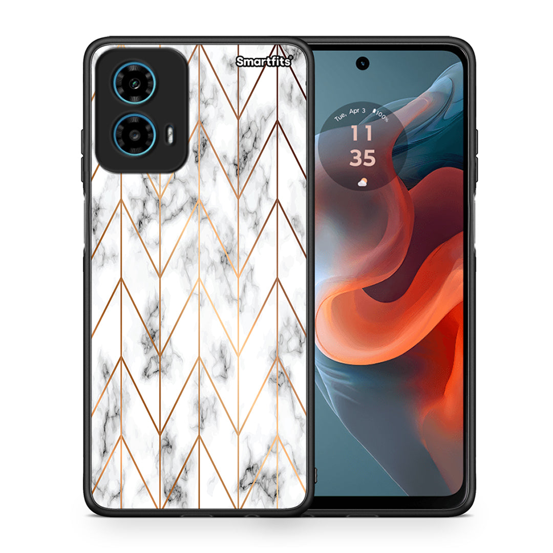 Θήκη Motorola G34 5G Gold Geometric Marble από τη Smartfits με σχέδιο στο πίσω μέρος και μαύρο περίβλημα | Motorola G34 5G Gold Geometric Marble case with colorful back and black bezels