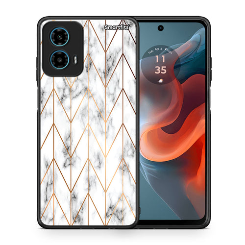 Θήκη Motorola G34 5G Gold Geometric Marble από τη Smartfits με σχέδιο στο πίσω μέρος και μαύρο περίβλημα | Motorola G34 5G Gold Geometric Marble case with colorful back and black bezels