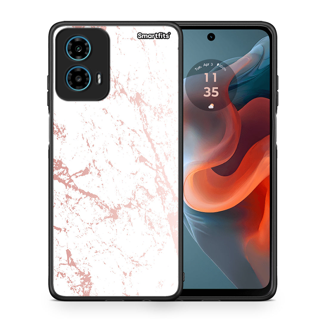 Θήκη Motorola G34 5G Pink Splash Marble από τη Smartfits με σχέδιο στο πίσω μέρος και μαύρο περίβλημα | Motorola G34 5G Pink Splash Marble case with colorful back and black bezels