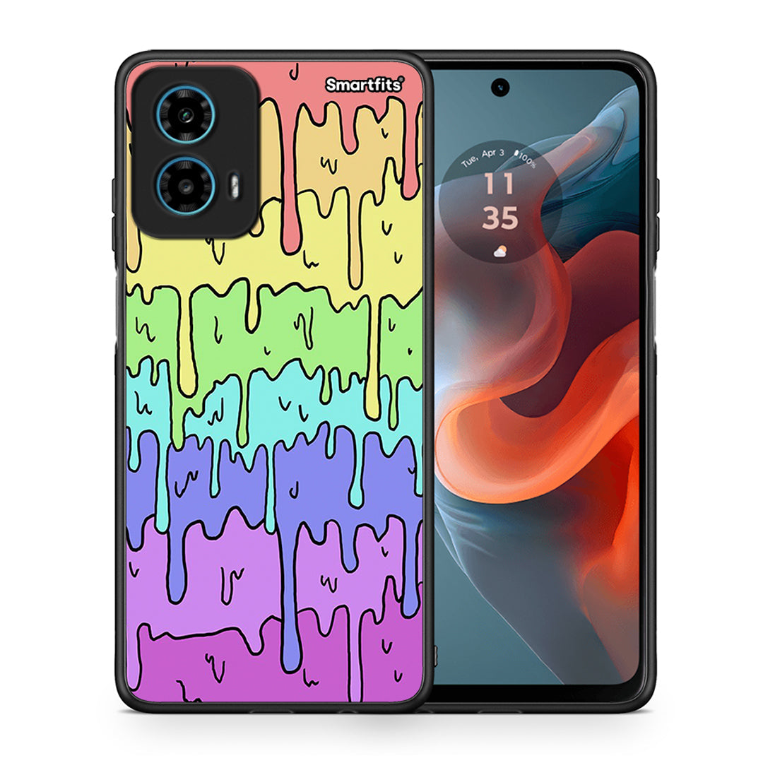 Θήκη Motorola G34 5G Melting Rainbow από τη Smartfits με σχέδιο στο πίσω μέρος και μαύρο περίβλημα | Motorola G34 5G Melting Rainbow case with colorful back and black bezels