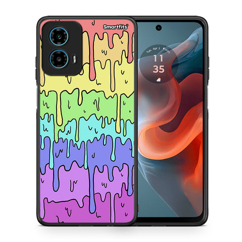 Θήκη Motorola G34 5G Melting Rainbow από τη Smartfits με σχέδιο στο πίσω μέρος και μαύρο περίβλημα | Motorola G34 5G Melting Rainbow case with colorful back and black bezels
