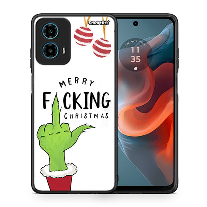 Θήκη Motorola G34 5G Merry F Xmas από τη Smartfits με σχέδιο στο πίσω μέρος και μαύρο περίβλημα | Motorola G34 5G Merry F Xmas case with colorful back and black bezels