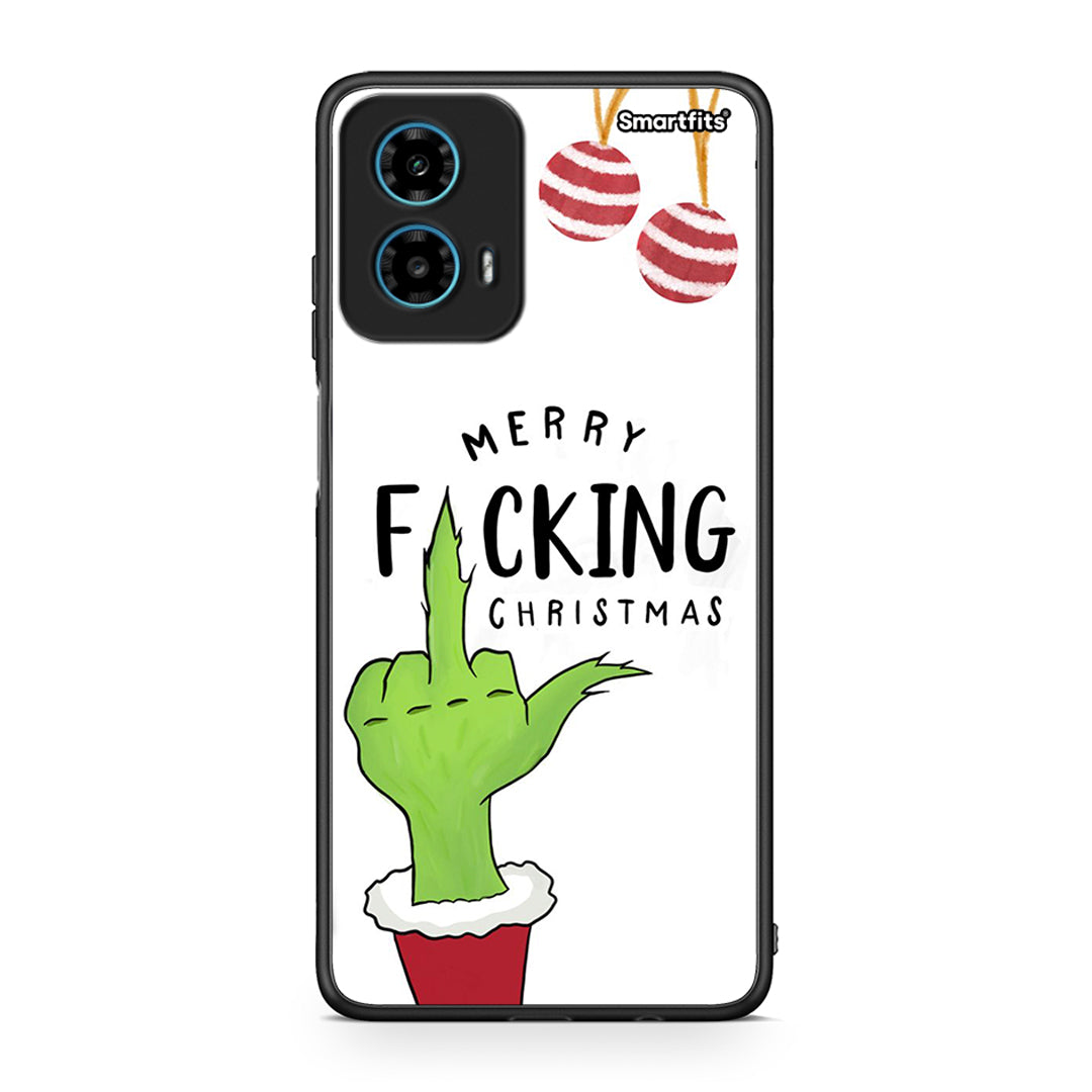 Motorola G34 5G Merry F Xmas θήκη από τη Smartfits με σχέδιο στο πίσω μέρος και μαύρο περίβλημα | Smartphone case with colorful back and black bezels by Smartfits