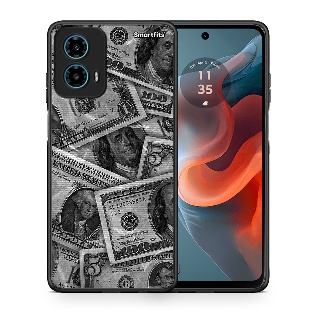 Θήκη Motorola G34 5G Money Dollars από τη Smartfits με σχέδιο στο πίσω μέρος και μαύρο περίβλημα | Motorola G34 5G Money Dollars case with colorful back and black bezels