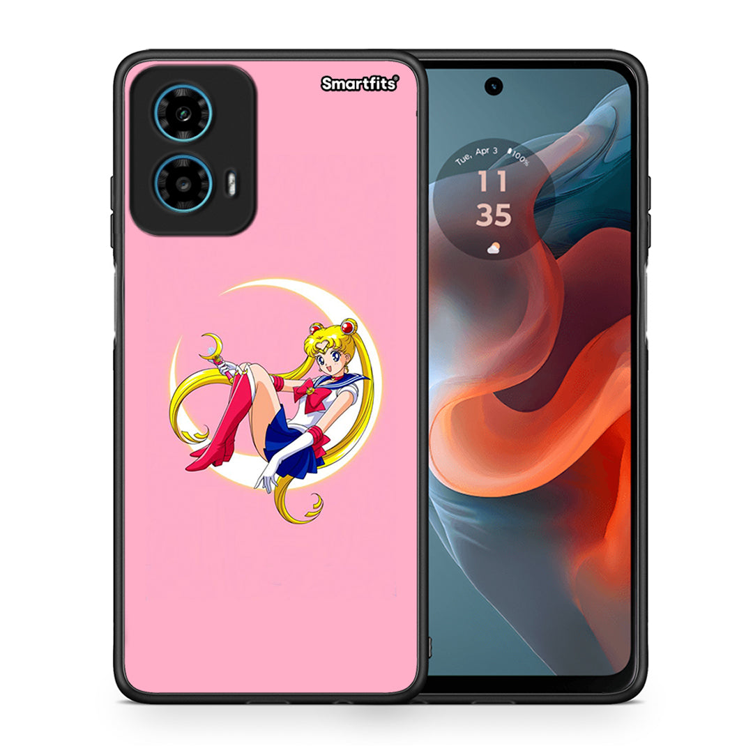 Θήκη Motorola G34 5G Moon Girl από τη Smartfits με σχέδιο στο πίσω μέρος και μαύρο περίβλημα | Motorola G34 5G Moon Girl case with colorful back and black bezels