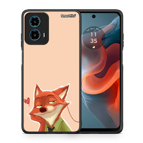 Θήκη Motorola G34 5G Nick Wilde And Judy Hopps Love 1 από τη Smartfits με σχέδιο στο πίσω μέρος και μαύρο περίβλημα | Motorola G34 5G Nick Wilde And Judy Hopps Love 1 case with colorful back and black bezels