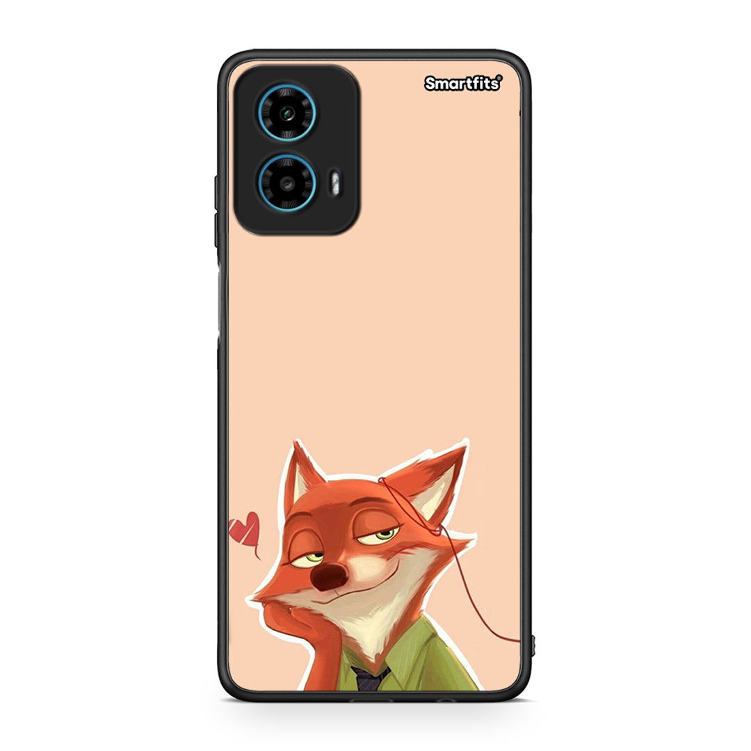 Motorola G34 5G Nick Wilde And Judy Hopps Love 1 θήκη από τη Smartfits με σχέδιο στο πίσω μέρος και μαύρο περίβλημα | Smartphone case with colorful back and black bezels by Smartfits