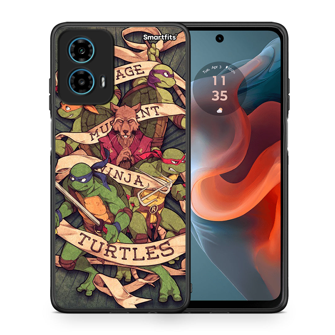 Θήκη Motorola G34 5G Ninja Turtles από τη Smartfits με σχέδιο στο πίσω μέρος και μαύρο περίβλημα | Motorola G34 5G Ninja Turtles case with colorful back and black bezels