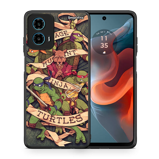 Θήκη Motorola G34 5G Ninja Turtles από τη Smartfits με σχέδιο στο πίσω μέρος και μαύρο περίβλημα | Motorola G34 5G Ninja Turtles case with colorful back and black bezels