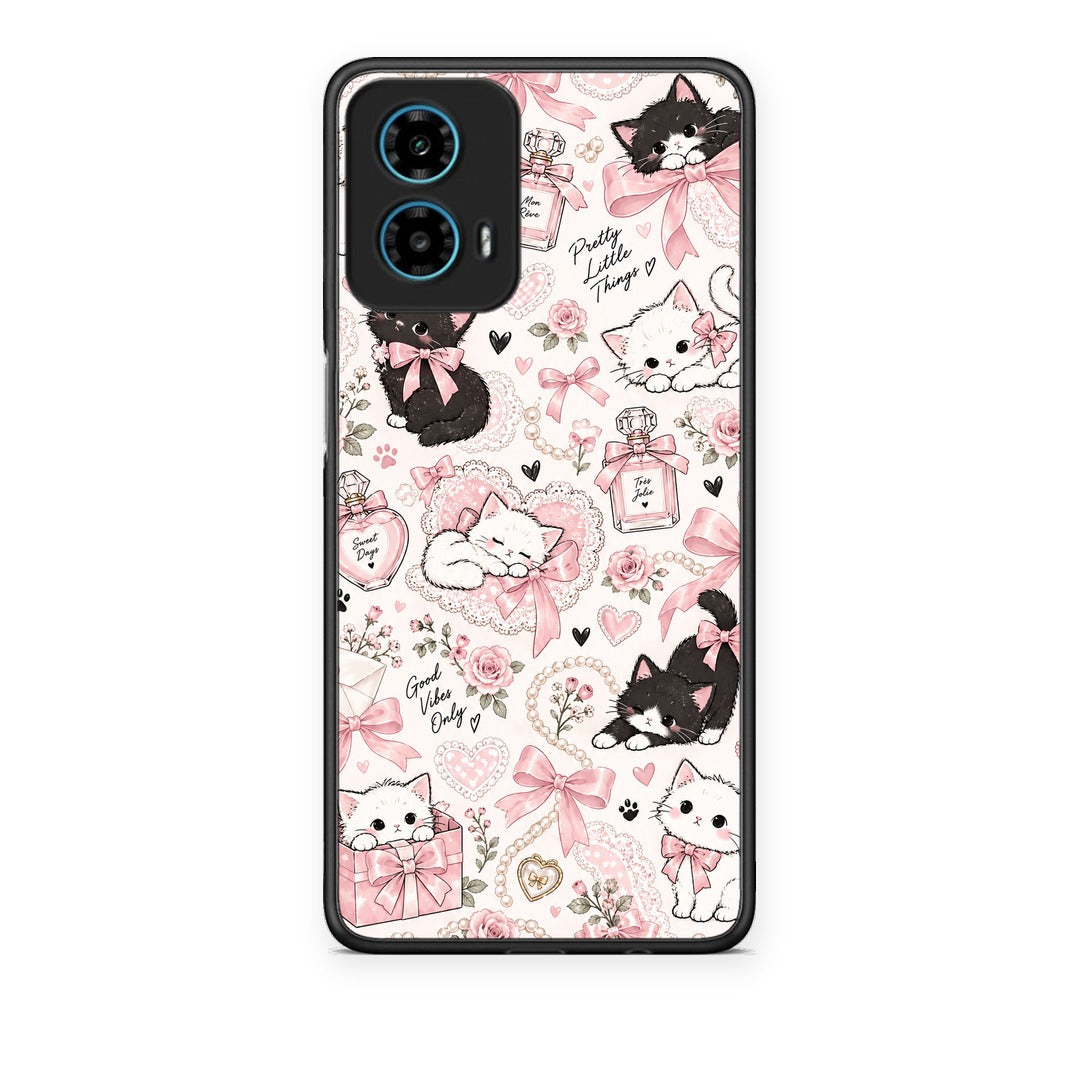 Θήκη Motorola G34 5G Pink Bows and Kittens Collage από τη Smartfits με σχέδιο στο πίσω μέρος και μαύρο περίβλημα | Motorola G34 5G Pink Bows and Kittens Collage case with colorful back and black bezels