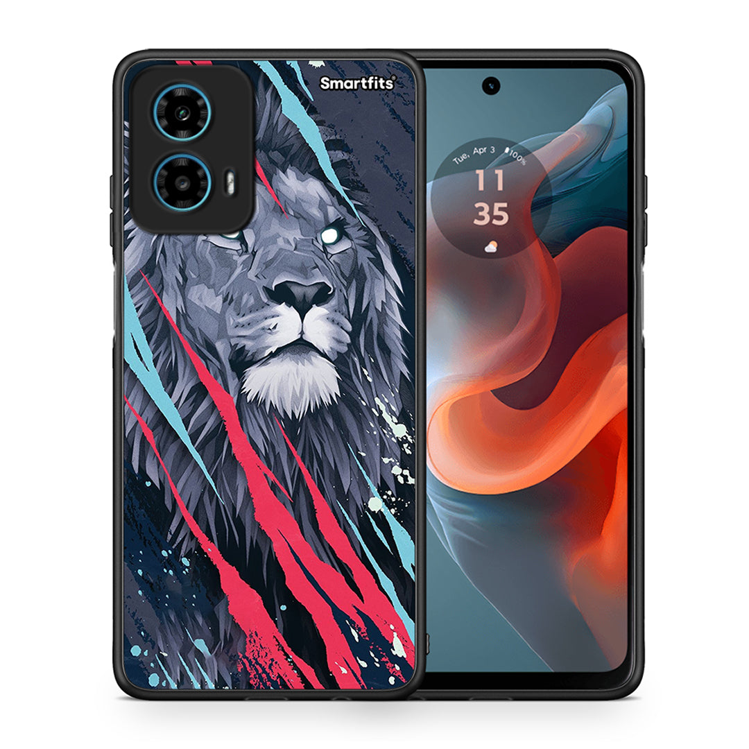 Θήκη Motorola G34 5G Lion Designer PopArt από τη Smartfits με σχέδιο στο πίσω μέρος και μαύρο περίβλημα | Motorola G34 5G Lion Designer PopArt case with colorful back and black bezels