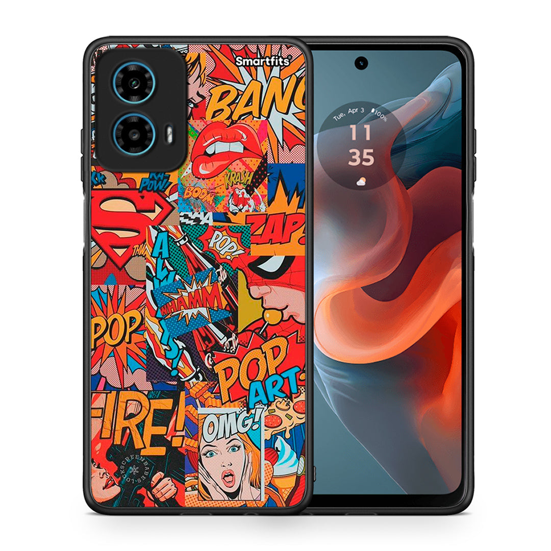 Θήκη Motorola G34 5G PopArt OMG από τη Smartfits με σχέδιο στο πίσω μέρος και μαύρο περίβλημα | Motorola G34 5G PopArt OMG case with colorful back and black bezels
