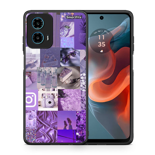 Θήκη Motorola G34 5G Purple Aesthetic Collage από τη Smartfits με σχέδιο στο πίσω μέρος και μαύρο περίβλημα | Motorola G34 5G Purple Aesthetic Collage case with colorful back and black bezels