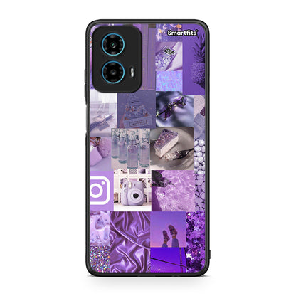 Motorola G34 5G Purple Aesthetic Collage θήκη από τη Smartfits με σχέδιο στο πίσω μέρος και μαύρο περίβλημα | Smartphone case with colorful back and black bezels by Smartfits