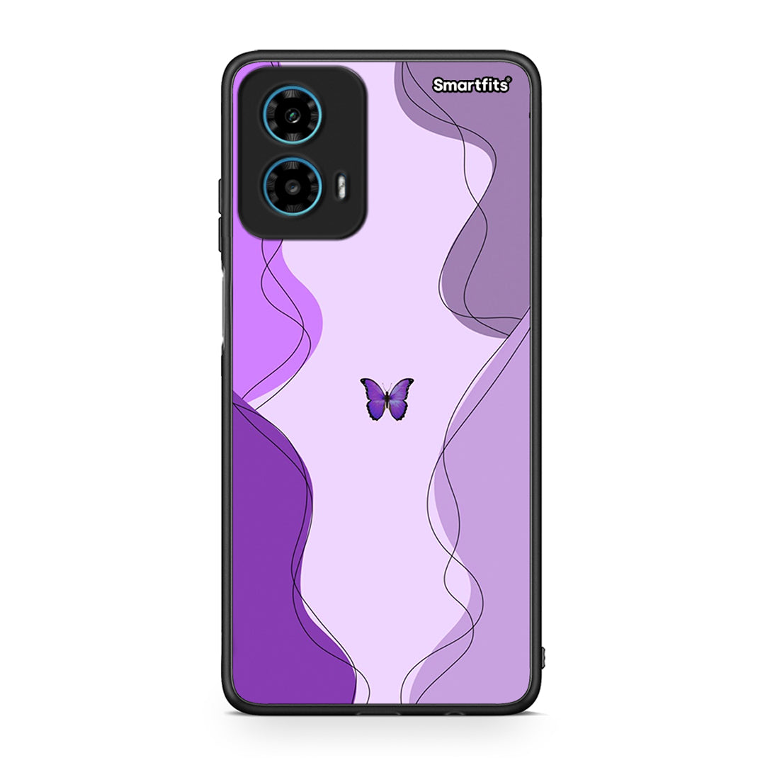 Motorola G34 5G Purple Mariposa Θήκη Αγίου Βαλεντίνου από τη Smartfits με σχέδιο στο πίσω μέρος και μαύρο περίβλημα | Smartphone case with colorful back and black bezels by Smartfits