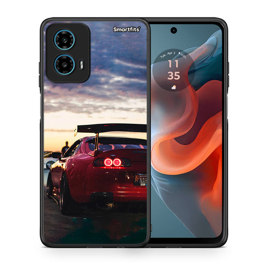 Θήκη Motorola G34 5G Racing Supra από τη Smartfits με σχέδιο στο πίσω μέρος και μαύρο περίβλημα | Motorola G34 5G Racing Supra case with colorful back and black bezels