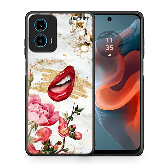 Θήκη Motorola G34 5G Red Lips από τη Smartfits με σχέδιο στο πίσω μέρος και μαύρο περίβλημα | Motorola G34 5G Red Lips case with colorful back and black bezels
