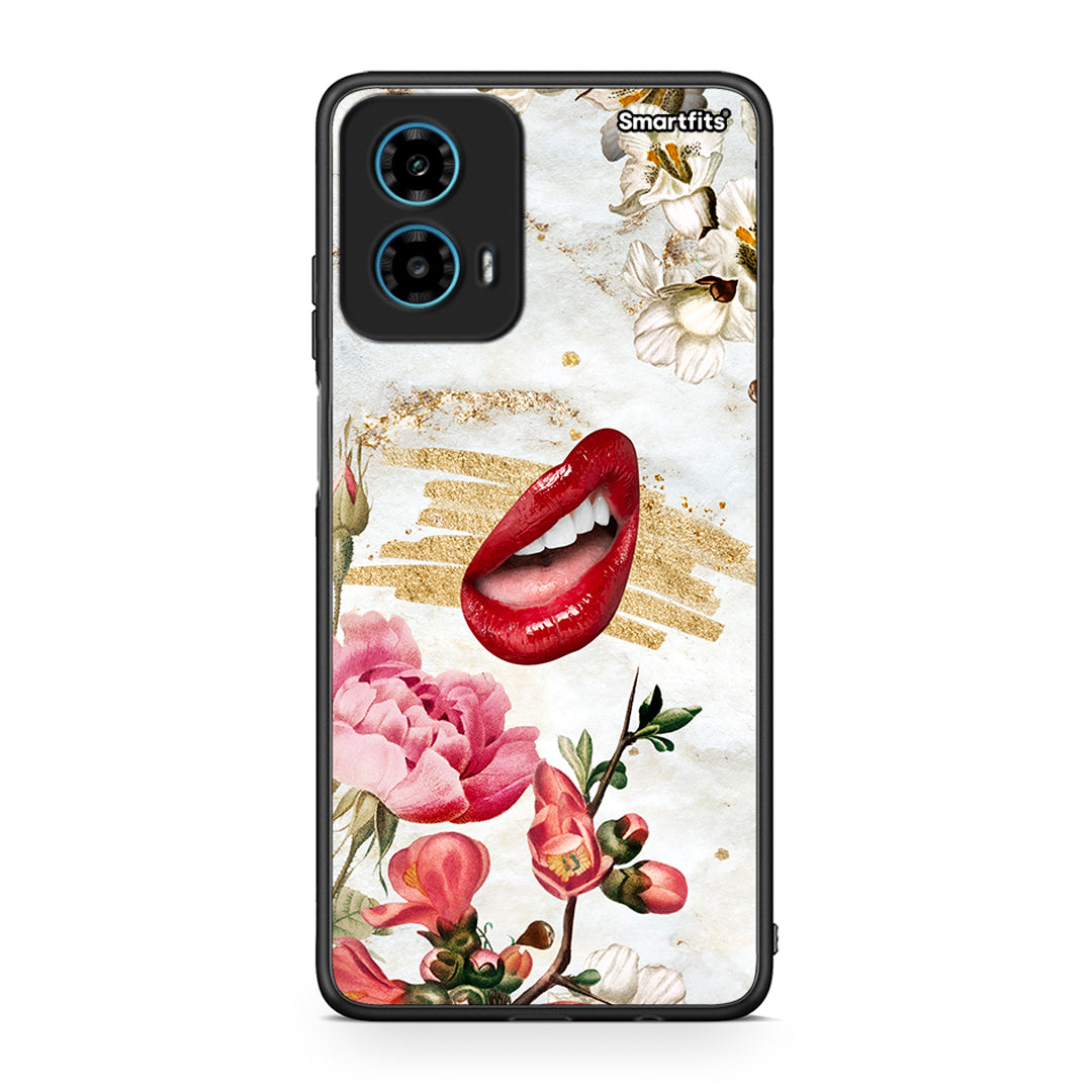 Motorola G34 5G Red Lips θήκη από τη Smartfits με σχέδιο στο πίσω μέρος και μαύρο περίβλημα | Smartphone case with colorful back and black bezels by Smartfits