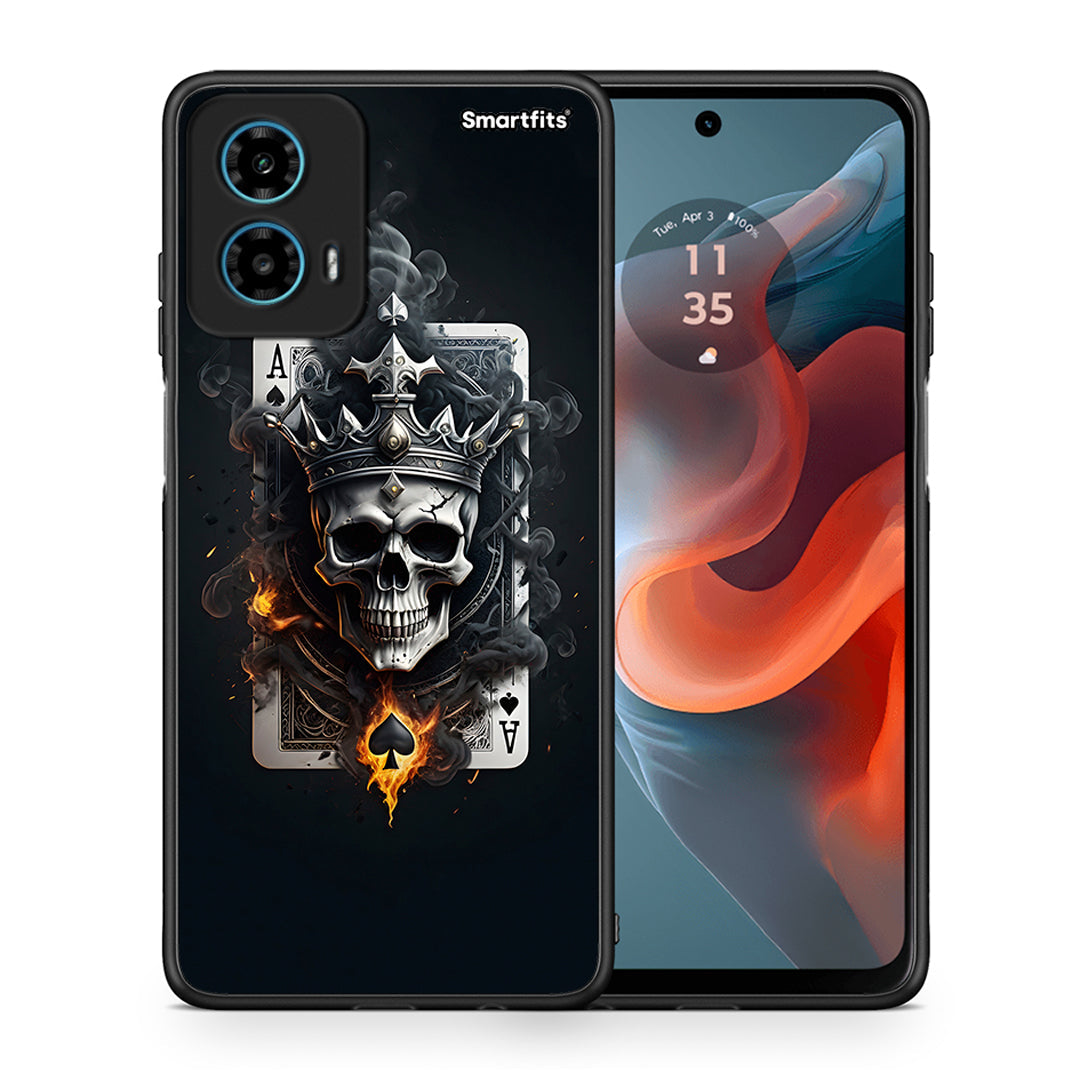 Θήκη Motorola G34 5G Skull King Ace από τη Smartfits με σχέδιο στο πίσω μέρος και μαύρο περίβλημα | Motorola G34 5G Skull King Ace case with colorful back and black bezels