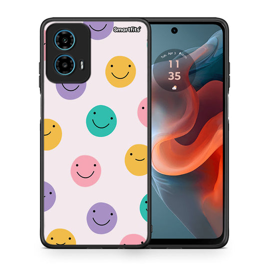 Θήκη Motorola G34 5G Smiley Faces από τη Smartfits με σχέδιο στο πίσω μέρος και μαύρο περίβλημα | Motorola G34 5G Smiley Faces case with colorful back and black bezels