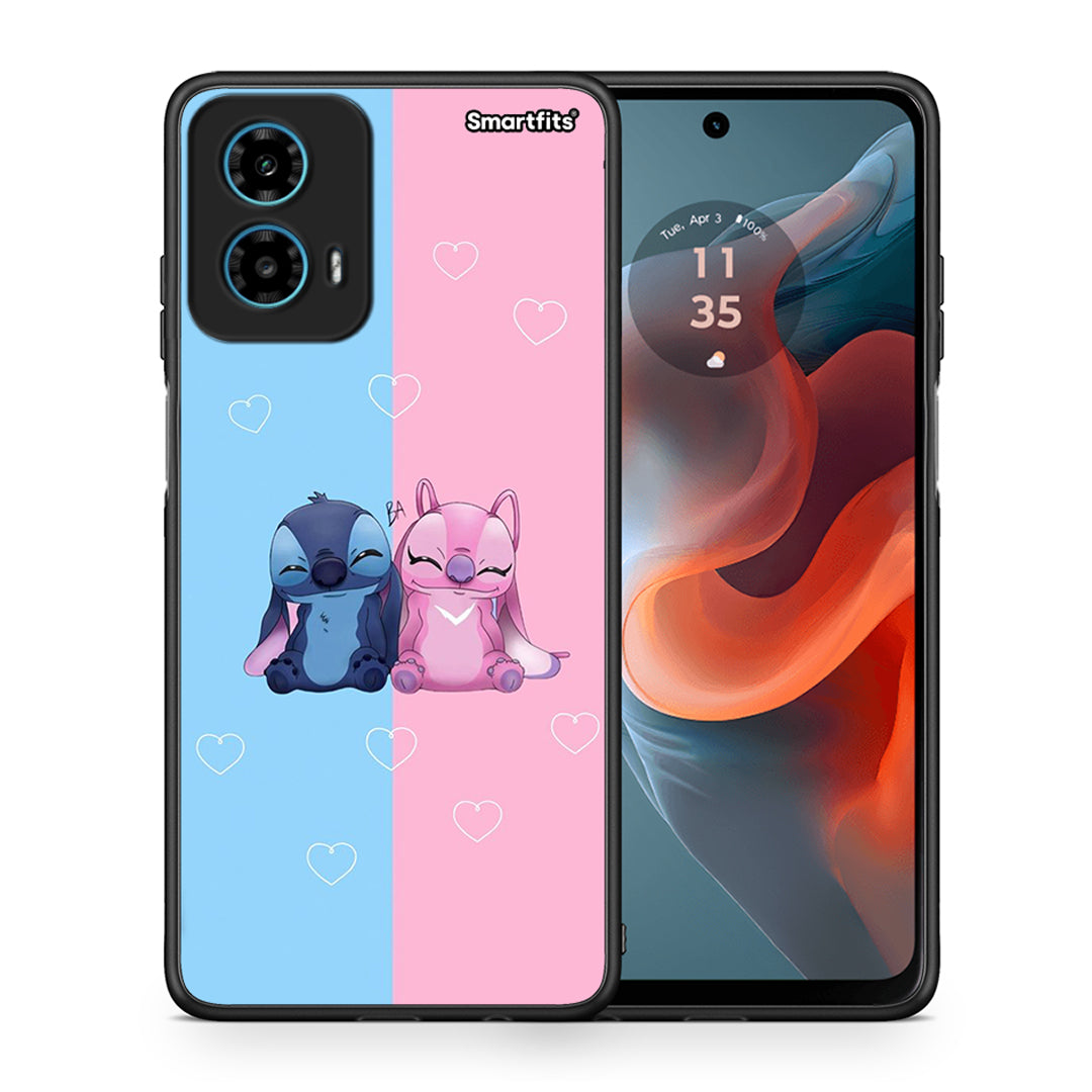 Θήκη Motorola G34 5G Stitch And Angel από τη Smartfits με σχέδιο στο πίσω μέρος και μαύρο περίβλημα | Motorola G34 5G Stitch And Angel case with colorful back and black bezels