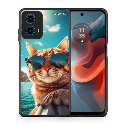 Θήκη Motorola G34 5G Summer Cat από τη Smartfits με σχέδιο στο πίσω μέρος και μαύρο περίβλημα | Motorola G34 5G Summer Cat case with colorful back and black bezels