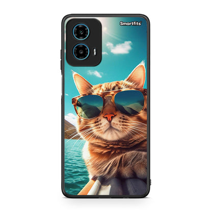 Motorola G34 5G Summer Cat θήκη από τη Smartfits με σχέδιο στο πίσω μέρος και μαύρο περίβλημα | Smartphone case with colorful back and black bezels by Smartfits