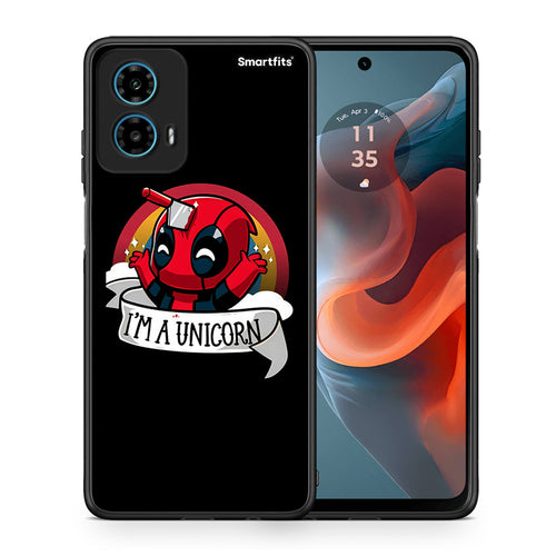 Θήκη Motorola G34 5G Unicorn Deadpool από τη Smartfits με σχέδιο στο πίσω μέρος και μαύρο περίβλημα | Motorola G34 5G Unicorn Deadpool case with colorful back and black bezels