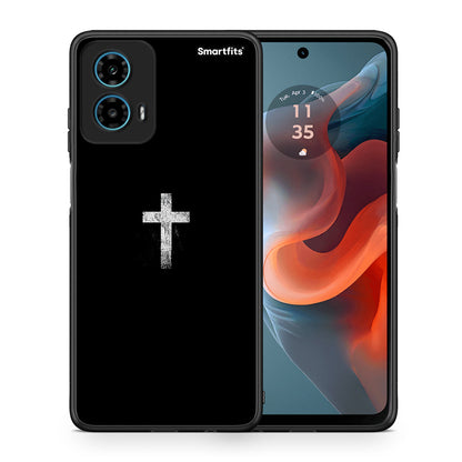 Θήκη Motorola G34 5G White Cross από τη Smartfits με σχέδιο στο πίσω μέρος και μαύρο περίβλημα | Motorola G34 5G White Cross case with colorful back and black bezels