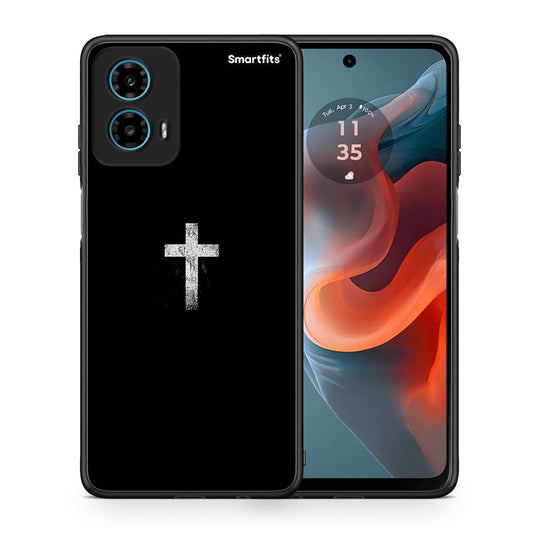 Θήκη Motorola G34 5G White Cross από τη Smartfits με σχέδιο στο πίσω μέρος και μαύρο περίβλημα | Motorola G34 5G White Cross case with colorful back and black bezels