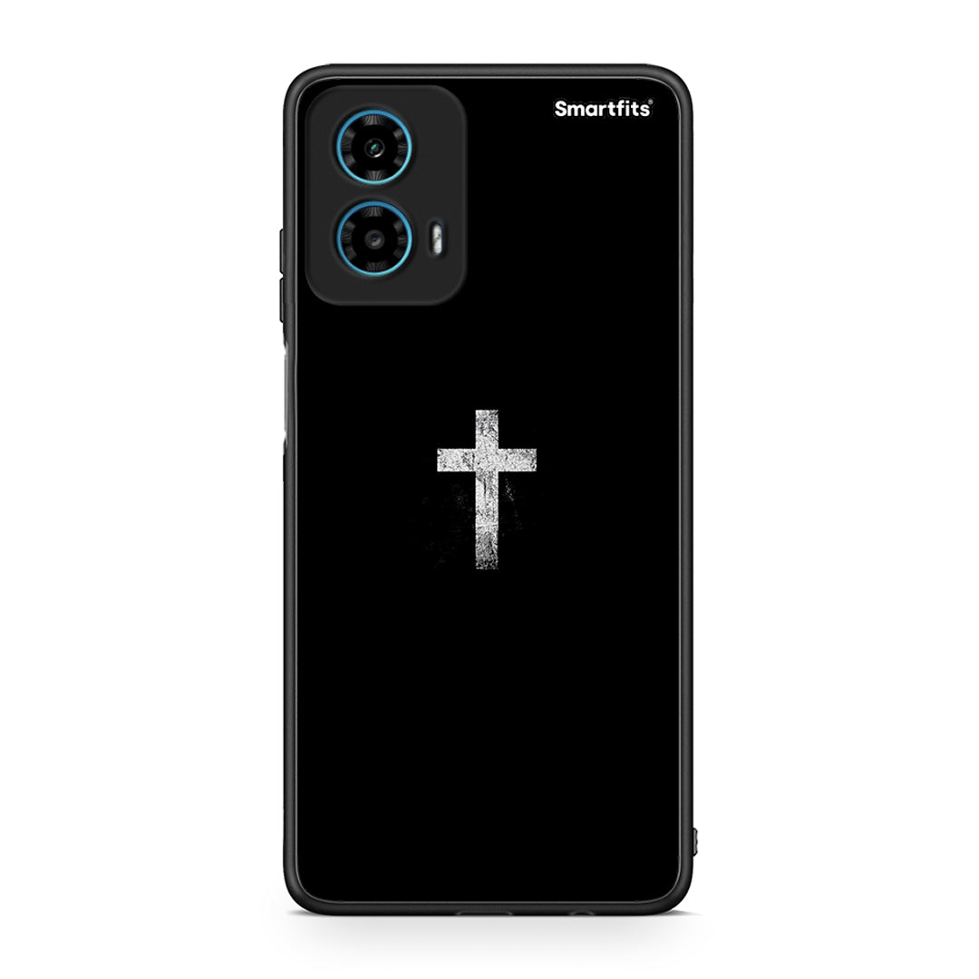 Motorola G34 5G White Cross θήκη από τη Smartfits με σχέδιο στο πίσω μέρος και μαύρο περίβλημα | Smartphone case with colorful back and black bezels by Smartfits