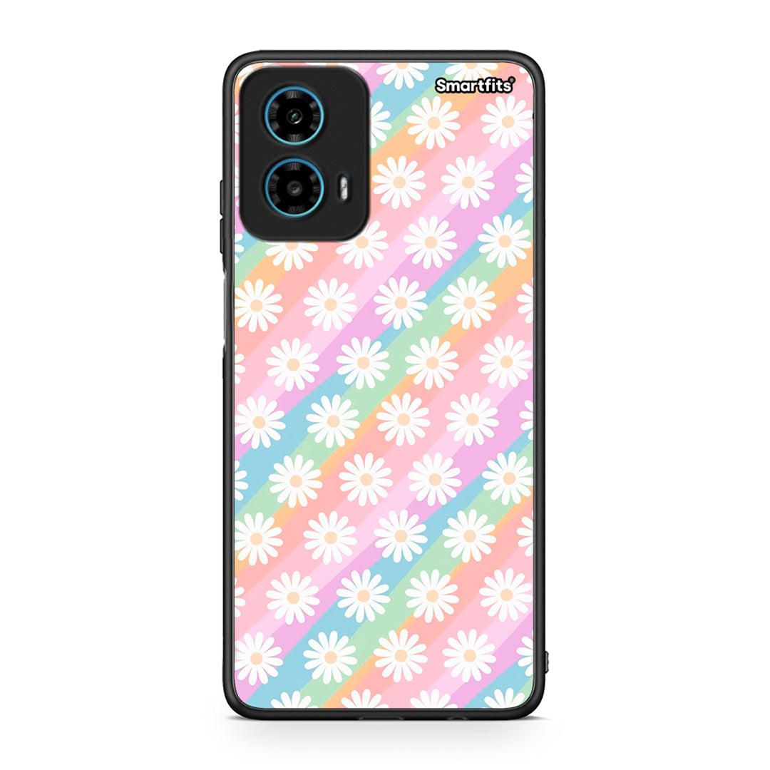 Motorola G34 5G White Daisies θήκη από τη Smartfits με σχέδιο στο πίσω μέρος και μαύρο περίβλημα | Smartphone case with colorful back and black bezels by Smartfits