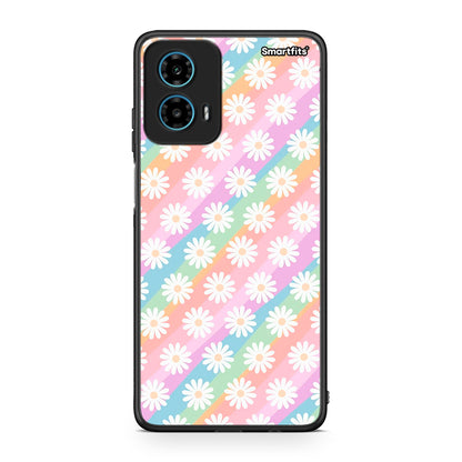 Motorola G34 5G White Daisies θήκη από τη Smartfits με σχέδιο στο πίσω μέρος και μαύρο περίβλημα | Smartphone case with colorful back and black bezels by Smartfits