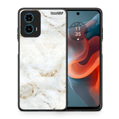 Θήκη Motorola G34 5G White Gold Marble από τη Smartfits με σχέδιο στο πίσω μέρος και μαύρο περίβλημα | Motorola G34 5G White Gold Marble case with colorful back and black bezels