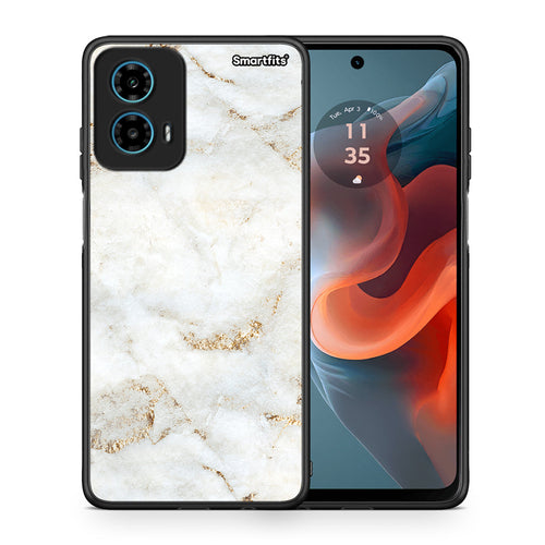 Θήκη Motorola G34 5G White Gold Marble από τη Smartfits με σχέδιο στο πίσω μέρος και μαύρο περίβλημα | Motorola G34 5G White Gold Marble case with colorful back and black bezels