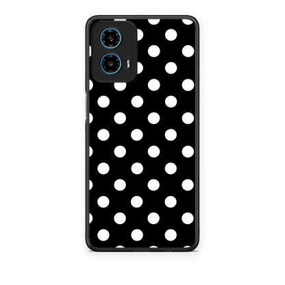 Θήκη Motorola G34 5G White Polka Dots on Black από τη Smartfits με σχέδιο στο πίσω μέρος και μαύρο περίβλημα | Motorola G34 5G White Polka Dots on Black case with colorful back and black bezels