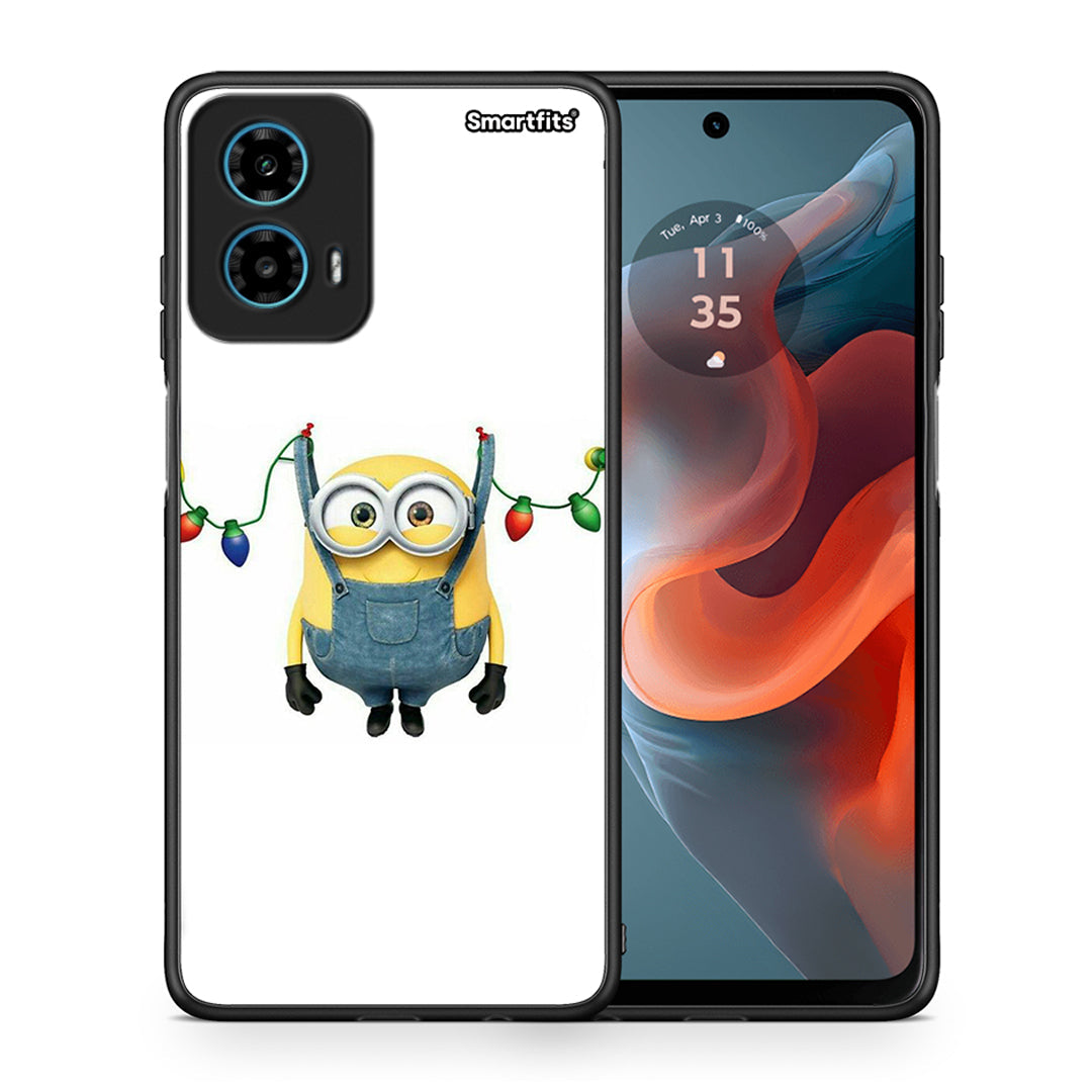 Θήκη Motorola G34 5G Xmas Minion Lights από τη Smartfits με σχέδιο στο πίσω μέρος και μαύρο περίβλημα | Motorola G34 5G Xmas Minion Lights case with colorful back and black bezels