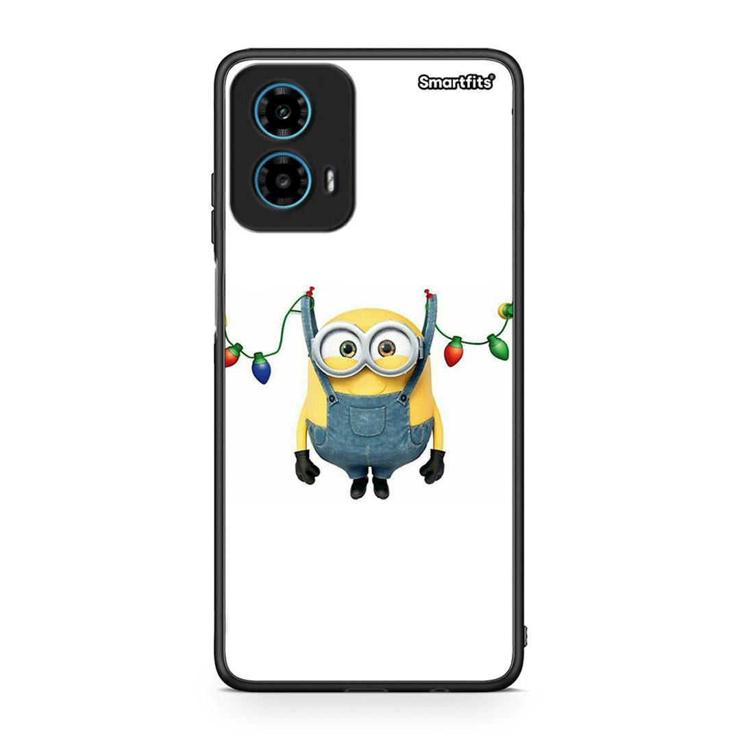 Motorola G34 5G Xmas Minion Lights θήκη από τη Smartfits με σχέδιο στο πίσω μέρος και μαύρο περίβλημα | Smartphone case with colorful back and black bezels by Smartfits