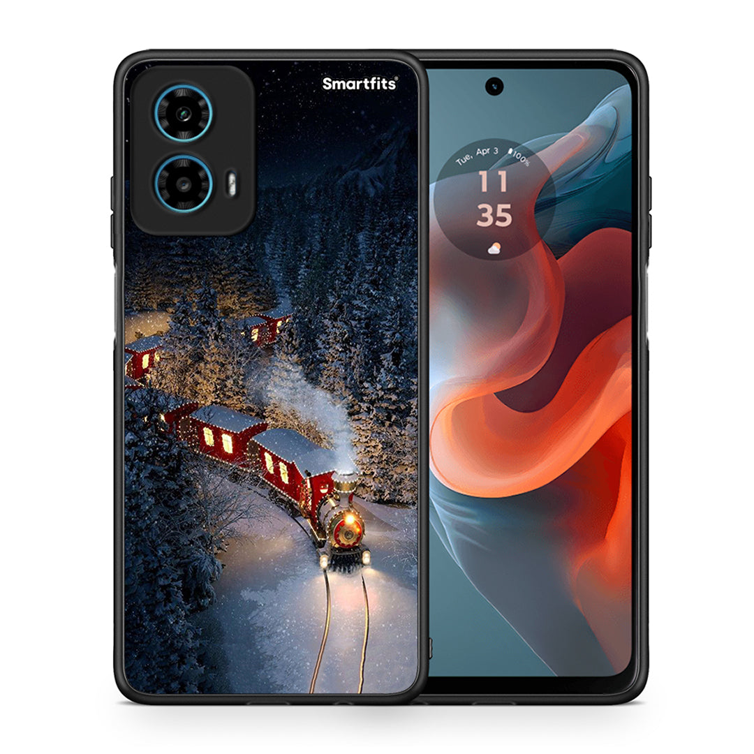 Θήκη Motorola G34 5G Xmas Train από τη Smartfits με σχέδιο στο πίσω μέρος και μαύρο περίβλημα | Motorola G34 5G Xmas Train case with colorful back and black bezels